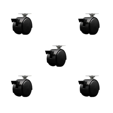 Service Caster 2'' Black Metal Hooded Twin Caster with Brake Nylon Wheels Top Plate, 5PK SCC-TP02S50D-NYS-FB-B-5